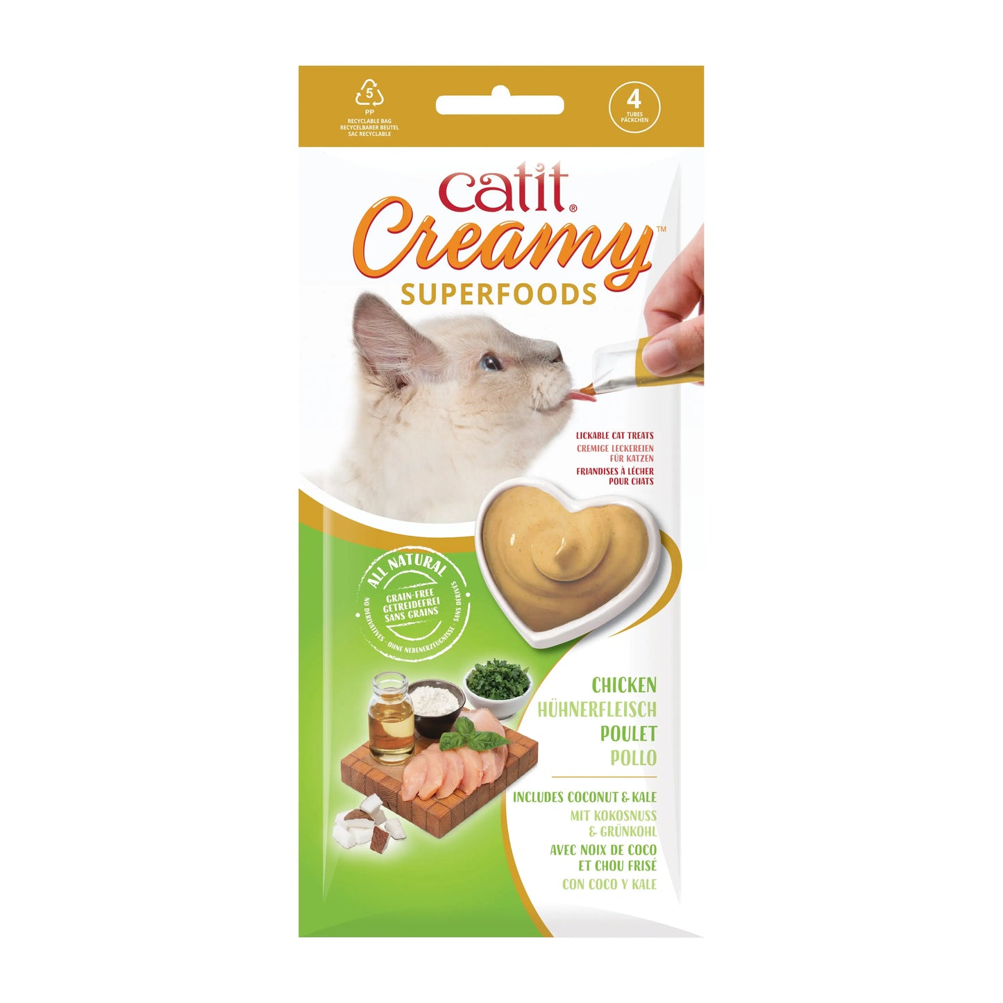 Catit Creamy Snack Superfood Pollo Con Coco Y Kale Pack 4X10G