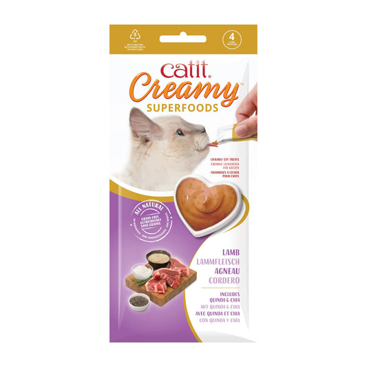 Catit Creamy Snack Superfood Cordero Con Quinoa Y Chía Pack 4X10G