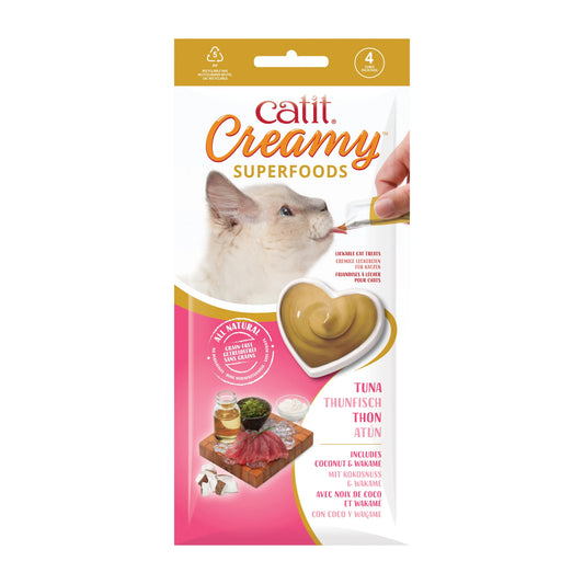 Catit Creamy Snack Superfood Atún Con Coco Y Wakame Pack 4X10G