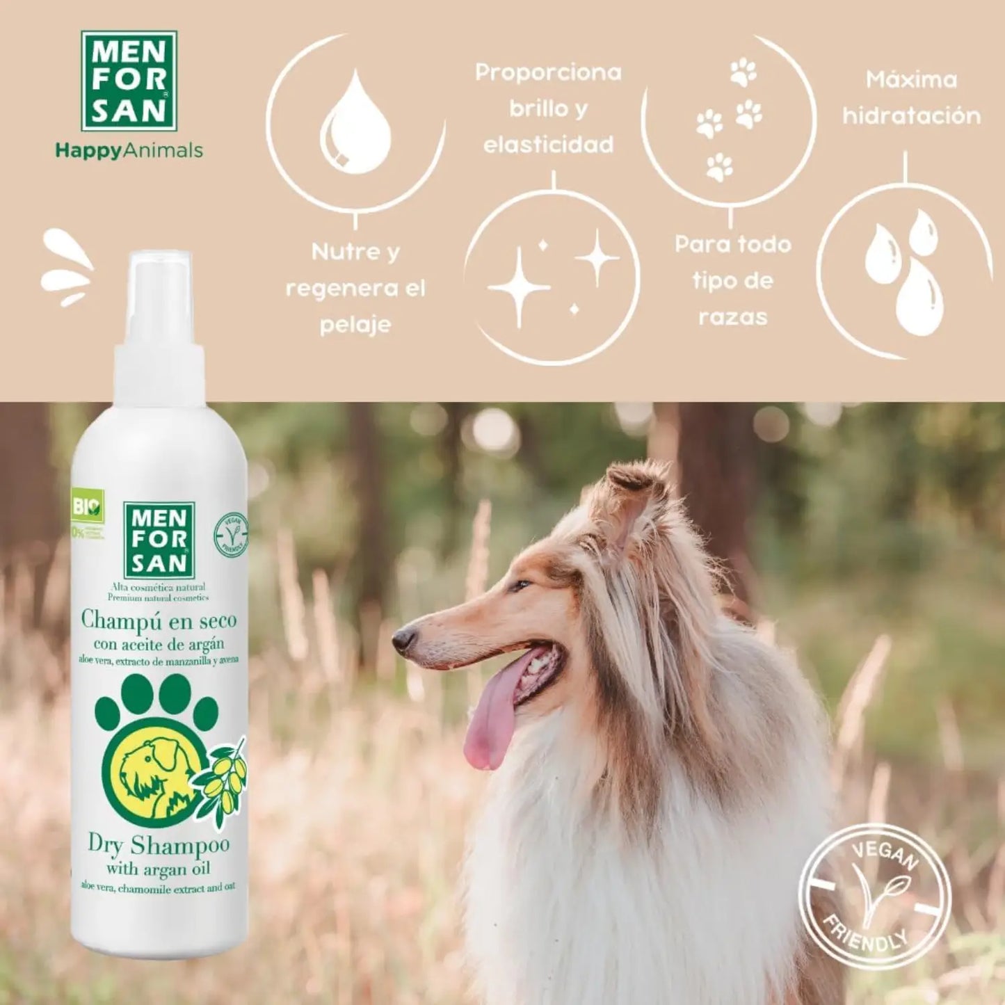 Menforsan Champú en Seco para Perros con Aceite de Argán 250 ml