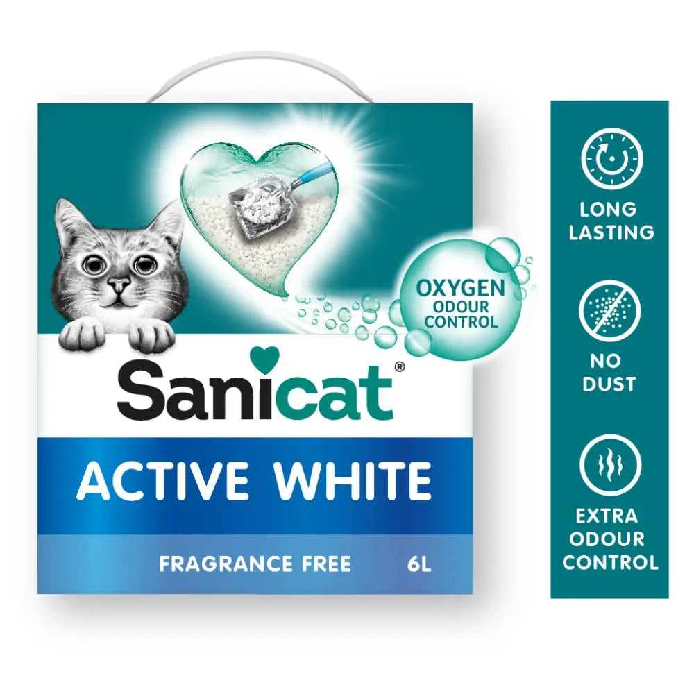 Sanicat Active White Arena para Gatos 6L Sin Perfume – Alta Absorción y Control de Olores