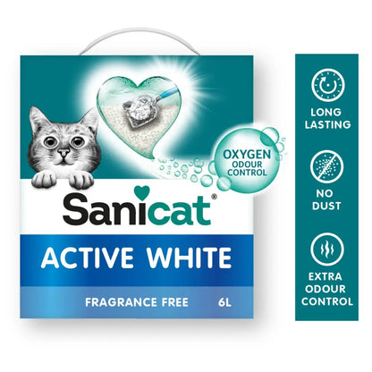 Sanicat Active White Arena para Gatos 6L Sin Perfume – Alta Absorción y Control de Olores