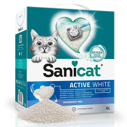 Sanicat Active White Arena para Gatos 6L Sin Perfume – Alta Absorción y Control de Olores